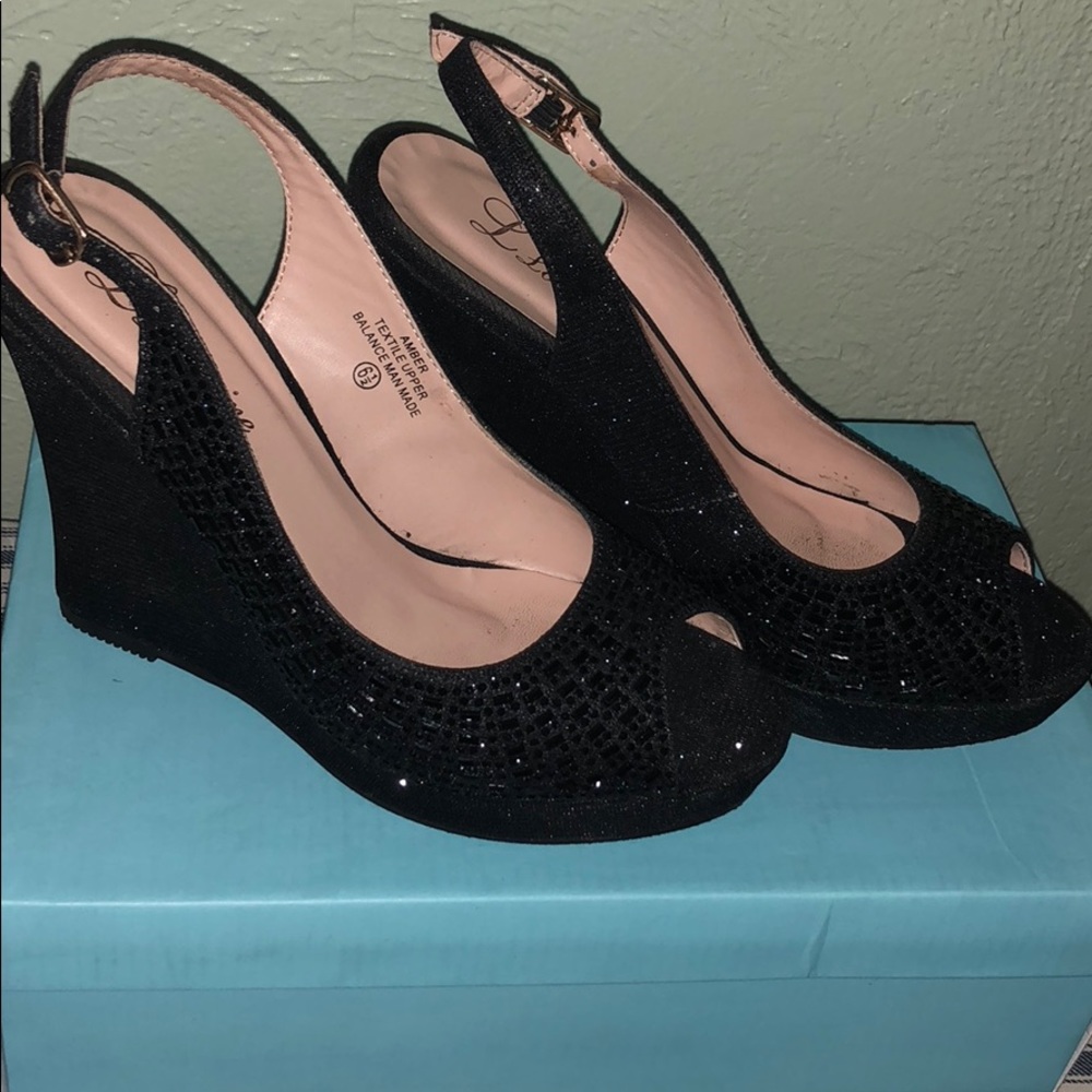 Black sparkly wedge heel